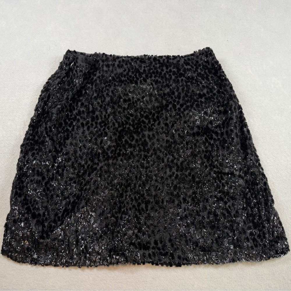 IRO Paris Black Leopard Textured Velvet Mini Skirt Metallic Animal Print Size 36